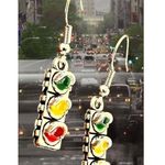 Traffic Light Earrings Signal New Dangle Hooks Stop Wait Go Crossing Gua… Silver Photo 2