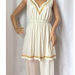 American Vintage Beeline sleeveless Pajama Set Cream Gold pink floral Small Photo 13
