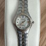 Elgin Ladies Watch Diamond Stainless Bracelet Pearl Dial Gorgeous Photo 2