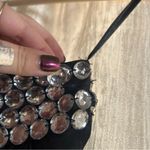 Scala Vintage ‎ Silk Black Mini Dress Beaded Gem One Shoulder Sleeveless Size 6 Photo 4