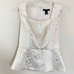 White House | Black Market  Cream Metallic Peplum Brocade Top Photo 0
