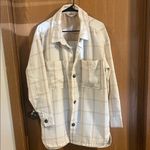 Serra  Women’s Cream Colored Button Down Plaid Shacket‎ Size Large Photo 2