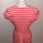 DE Collection Coral Striped Short Sleeve Pleated Midi Dress Modest Photo 6