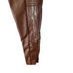 Maniere De Voir  Vegan Faux Leather Brown Ribbed Patent Leggings Moto NWT size 12 Photo 6