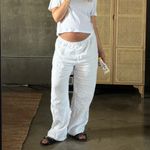 Reformation  | Olina 100% Linen Straight-Leg Drawstring Pants in White Photo 1