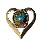 Vintage Lapel Pin Tie Tack Gold Flake Teal Tone Heart Pin Blue Goldstone Center Photo 0