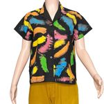 BIG BUD Pantry Button Up Blouse, Rainbow Paint Stroke, XXS Black Photo 3