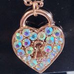 Fashion Rose Gold Iridescent Heart Key Necklace Set with Earrings Pink Photo 4