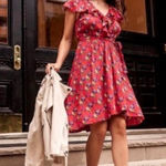 Anthropologie  Maeve Rosalia Red Floral Wrap Dress size 14 Photo 0