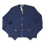 J.Crew NWT Odette Cable-Knit Sweater Lady Jacket in Navy Cotton-blend Boucle M Photo 3