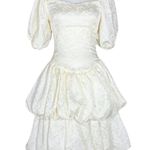 Vintage 80s Handmade Short Off White Retro Wedding Prom Dress Puff Sleeve Bow XS Photo 0