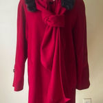 Vintage Dennis Basso Red Wool Cashmere Coat Hooded Faux Fur Trim Scarf Small Photo 0