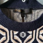 Maje  Mina Cropped Jacquard Sweater In Blue Size Small Photo 1