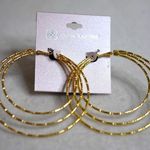 Daisy Fuentes NIP  Triple Textured Gold Tone 3.5" Hoop Lever Back Post Earrings Photo 0