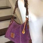 Dooney & Bourke DOONEY BURKE Purple Suede Brown Leather Top Handle Shoulder Bag Hobo Photo 2