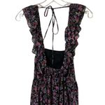 ZARA  Square Neck Floral Mini Dress Sz S Black Purple Milk Maid Coquette Ruffle Photo 3