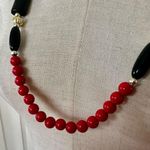 Red black and gold tone long beaded vintage necklace Photo 1