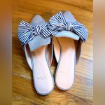 J.Crew  Women’s Blue & White Striped Pointed Toe Bow Detail Slip On Mules Size 8 Photo 1