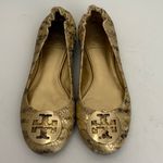 Tory Burch Reva Metal Fiesta Snake Print Ballet Flat Coconut Beige / Gold Size 7 Photo 1