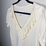 Current/Elliott Cream Ruffle V-Neck Short Sleeve Cream Top Size 1 Small T-Shirt Photo 1