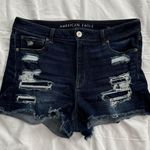 American Eagle blue denim hi-rise shortie ripped shorts Photo 0