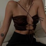 Cotton Candy LA Satin Strappy Tie Top - Brown Photo 6