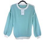 ETCYY NWT Blue White Trim Long Balloon Sleeve Waffle Knit Plush Sweater Size M Size M Photo 1