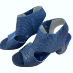 Valentina Rangoni Womens Croc Embossed Leather Block Heel Open Toe Sandals Sz‎ 7 Blue Photo 0