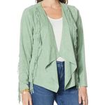 NWT Colleen Lopez Faux Suede Fringe Lightweight Jacket Sage Green Sz S Photo 0