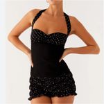 Peppermayo  Bustier Top Halter Neck Tie Polka Dot Channel Size US 0 Black White Photo 3