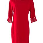 Slny  Illusion Cuff Sheath Dress in Red Midi Dress Petite Size 10 New with Tag Photo 2