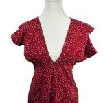 Amuse Society Dress Women S Red Polka Dot Maxi Slit Cap Sleeve Zip Wedding Guest Photo 3
