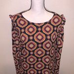 Loft Medallion Ruffle Shoulder Bar Back Blouse Top Woman’s Large Photo 1