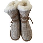 Muk Luks Clementine Taupe Brown Sweater Winter Boots Women's Size 9 Warm Tie Photo 2