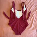 Kona Sol Crinkle Ribbed Scoop Tie Back Swimsuit in Burgundy Red Size Medium NWT Photo 4