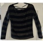 Sparkle & Fade  Navy Blue Stripe Lightweight Sheer Wide Neck Top Shirt Sz M Photo 4