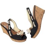 Sperry Southport Nautical Slingback Black Canvas Cork Wedge Sandals Women 10M Photo 0