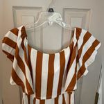 Dress Day off the shoulder brown white striped wide leg jumpsuit with pockets L. Size L Photo 2