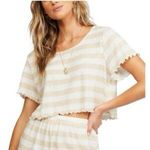 Billabong ‘Breeze By’ Neutral Striped Ruffle Top Photo 0
