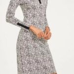 J. McLaughlin Sketch Geo Print Bedford L/Sleeves Dress M Black Off White Stretch Photo 1