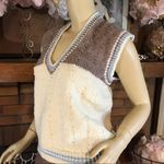 VINTAGE 1980'S BROWN, CREAM & BLUE SLEEVELESS V NECK SWEATER VEST (L) Brown Size L Photo 3