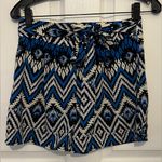 Monteau  Women’s Blue Ikat Print Belted Tie Waist Shorts Size M Photo 0