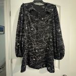 Lulus Chic It Out Black Print Long Sleeve Cutout Mini Dress Photo 1