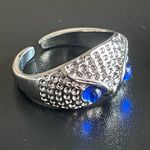 Cute blue crystal eyes owl open ring Silver Photo 5