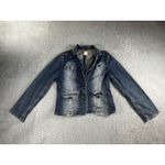 Faded Glory Vintage  Denim Blazer Jacket Women 12 Embroidered Floral‎ Boho Y2K Photo 1
