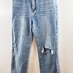 Pretty Little Thing Plus Open Knee Long Leg Straight Leg Jean Light Blue Wash 14 Photo 8