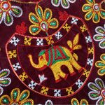 Embroidered Elephant Zipper Velvet Handbag, Maroon, Burgundy, Gold, Yellow Red Photo 3
