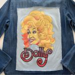 Via Penny Lane Reworked Apparel | Dolly Parton Graphic Chambray Lace Up Blouse Blue Photo 6