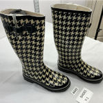 Talbots Womans Rain Boots 6 Black Beige Pull On Knee Length NWOT Photo 0