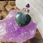 Amethyst Larvikite black Moonstone & Solid Sterling Silver Heart Pendant Photo 2